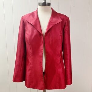 Vtg JACKIE JON NEW YORK Faux Raw Silk Blazer Jacket SIZE 14 Red Lined NWOT Y2K